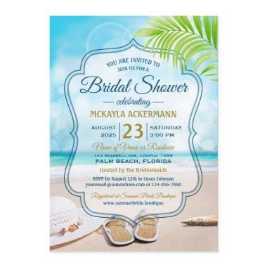 Bridal Shower Beach Wedding Hat Palm Leaf Seashell Invitations