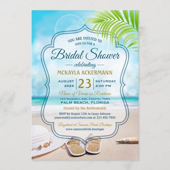 Bridal Shower Beach Wedding Hat Palm Leaf Seashell Invitations