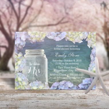 Bridal Shower Beach Wedding Mason Jar & Hydrangea Invitations