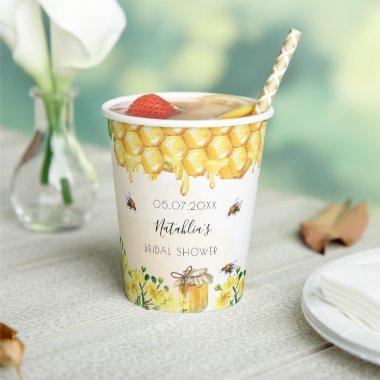 Bridal Shower bees honeycomb yellow floral Paper Cups