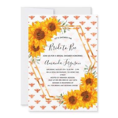 Bridal shower bees sunflowers rose gold white Invitations