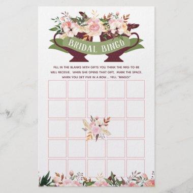 Bridal Shower Bingo, Boho Tea Party with Flowers Flyer