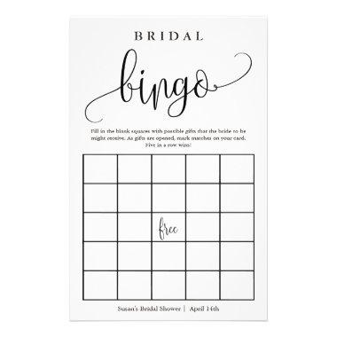 Bridal Shower Bingo Calligraphy Paper Game Invitations