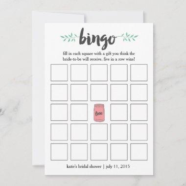 Bridal Shower Bingo Invitations Game, Botanical Mason Jar