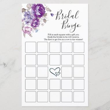 Bridal Shower Bingo Invitations Purple Floral