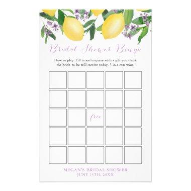 Bridal Shower Bingo Game Invitations With Lemons Lavender Flyer