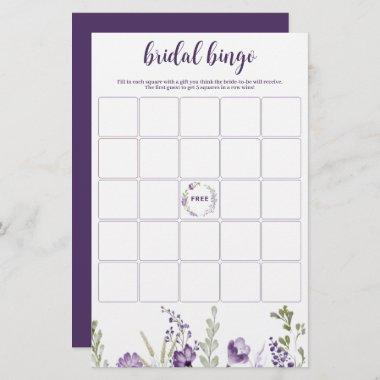Bridal Shower Bingo Game Purple Lavender Floral