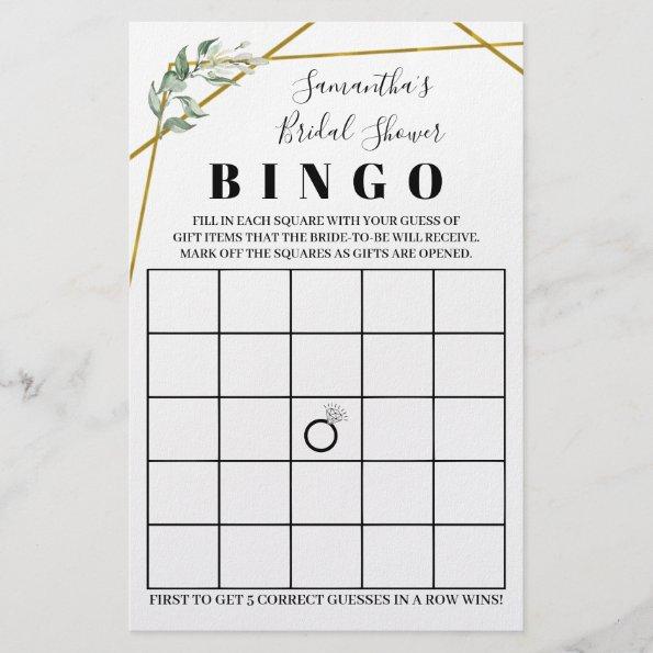 Bridal Shower Bingo Greenery Gold Game Invitations Flyer