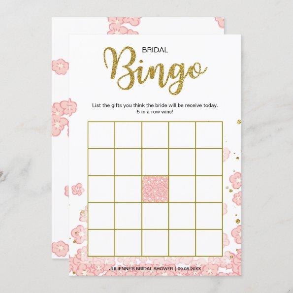 Bridal Shower Bingo | Pink and Gold Glitter Floral Invitations