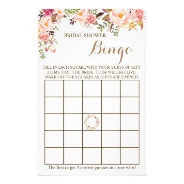 Bridal Shower Bingo Pink Floral Game Invitations Flyer