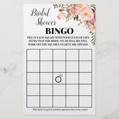 Bridal Shower Bingo Pink flowers Game Invitations Flyer