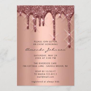 Bridal Shower Birthday 16th 3D Drips Rose Gold Invitations