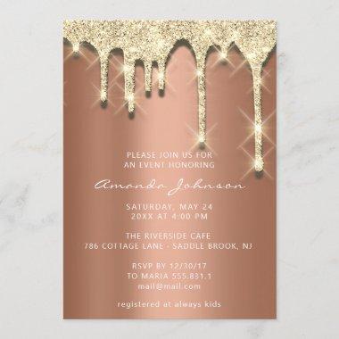 Bridal Shower Birthday 16th Gold 3D Drip Copper Invitations