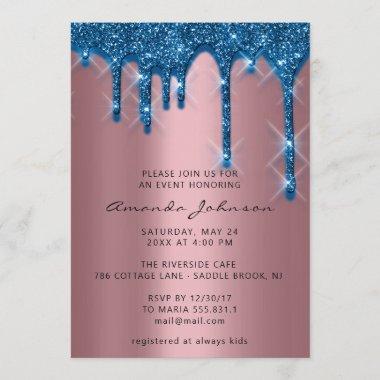 Bridal Shower Birthday 16th Gold 3D Drip Navy Invitations