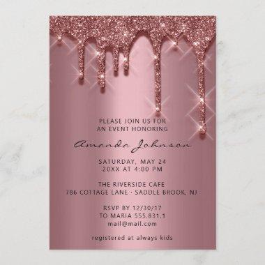Bridal Shower Birthday 16th Gold 3D Drip Rose Invitations