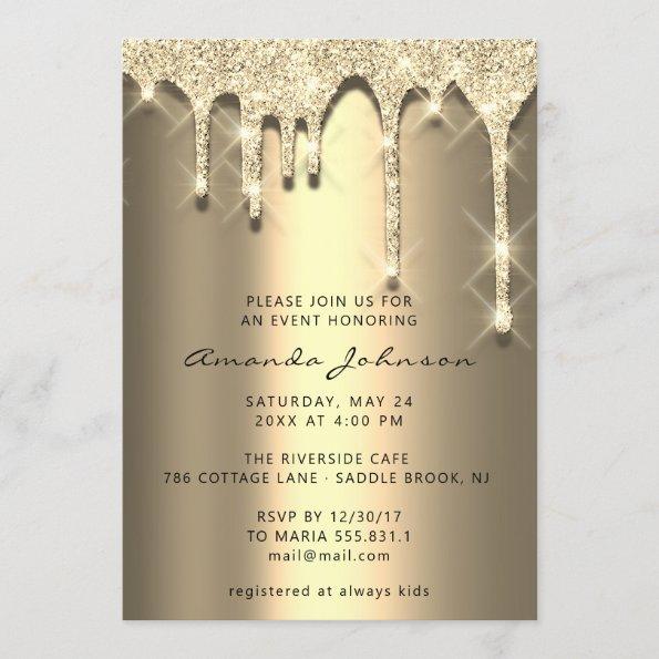 Bridal Shower Birthday 16th Gold 3D Drips Invitations