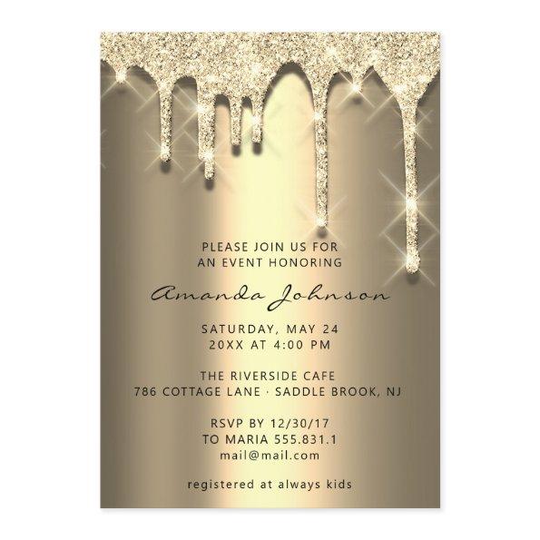 Bridal Shower Birthday 16th Gold 3D Drips Invitations