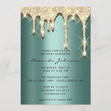 Bridal Shower Birthday 16th Gold 3D Green Invitations