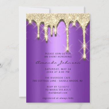Bridal Shower Birthday 16th Gold 3D Purple Invitations