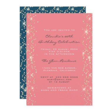 Bridal Shower Birthday Coral Confetti Pink Blue Invitations