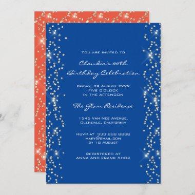 Bridal Shower Birthday Coral Confetti Royal Blue Invitations