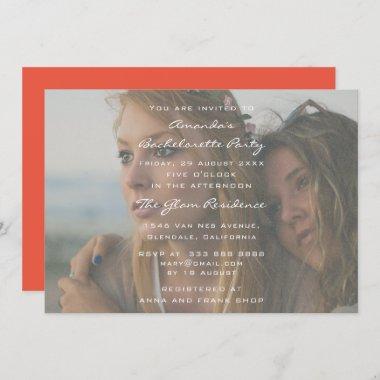 Bridal Shower Birthday Party Photo Coral Grunge Invitations