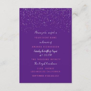 Bridal Shower Birthday Pink Confetti Purple Invitations