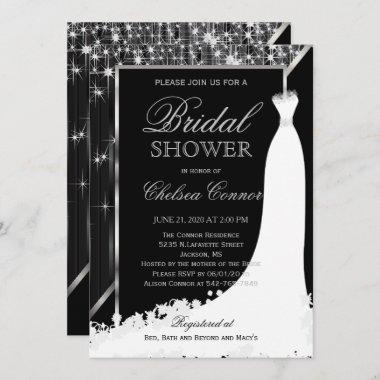 Bridal Shower - Black and Silver Star Lights Invitations