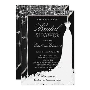 Bridal Shower - Black and Silver Star Lights Invitations