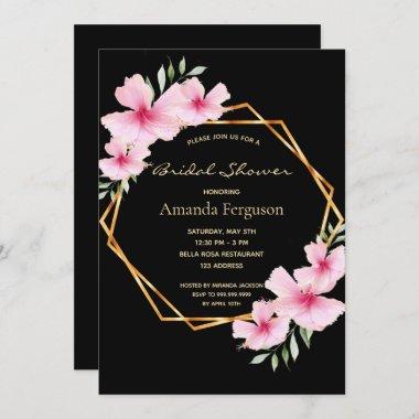Bridal shower black blush pink floral gold geo Invitations
