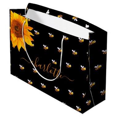 Bridal shower black bumble bees rustic sunflower large gift bag