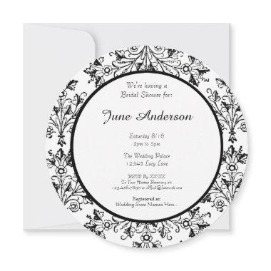 Bridal Shower Black Daisy Damask Custom Invitations