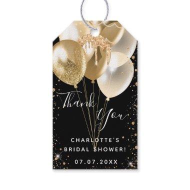 Bridal Shower black gold glitter balloon thank you Gift Tags