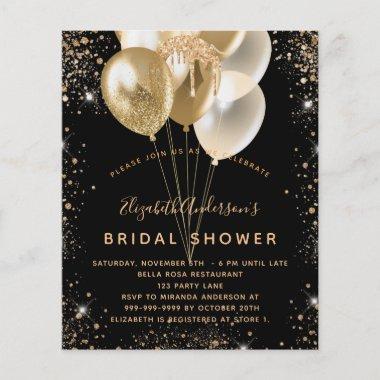 Bridal Shower black gold glitter balloons budget Flyer