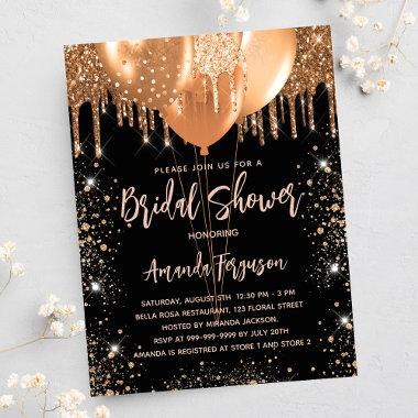 Bridal shower black gold glitter balloons glamorou invitation postInvitations