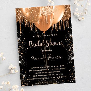 Bridal shower black gold glitter balloons Invitations