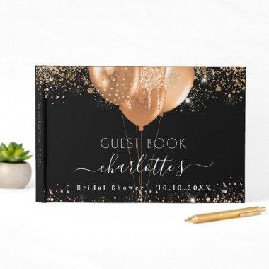 Bridal shower black gold glitter name guest book