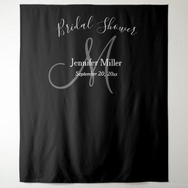 Bridal Shower Black Gray Monogram Name Photo Booth Tapestry