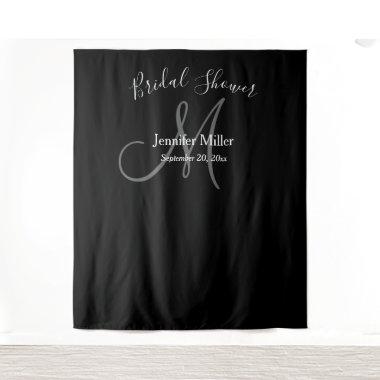 Bridal Shower Black Gray Monogram Name Photo Booth Tapestry