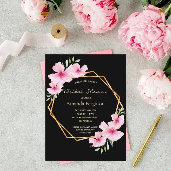 Bridal Shower black pink florals invitation PostInvitations