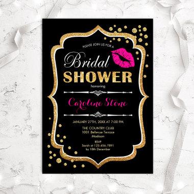 Bridal Shower - Black Pink Gold Invitations