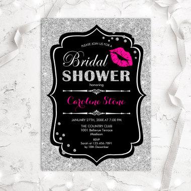 Bridal Shower - Black Pink Silver Invitations