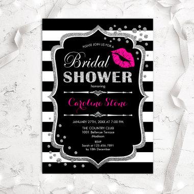 Bridal Shower - Black Pink Silver Invitations