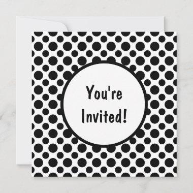 Bridal Shower Black Polka Dots on White Invitations