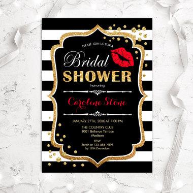 Bridal Shower - Black Red Gold Invitations