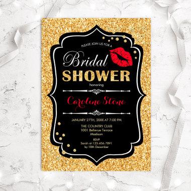 Bridal Shower - Black Red Gold Invitations