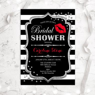 Bridal Shower - Black Red Silver Invitations