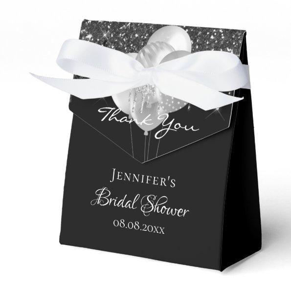 Bridal shower black silver glitter balloons favor box