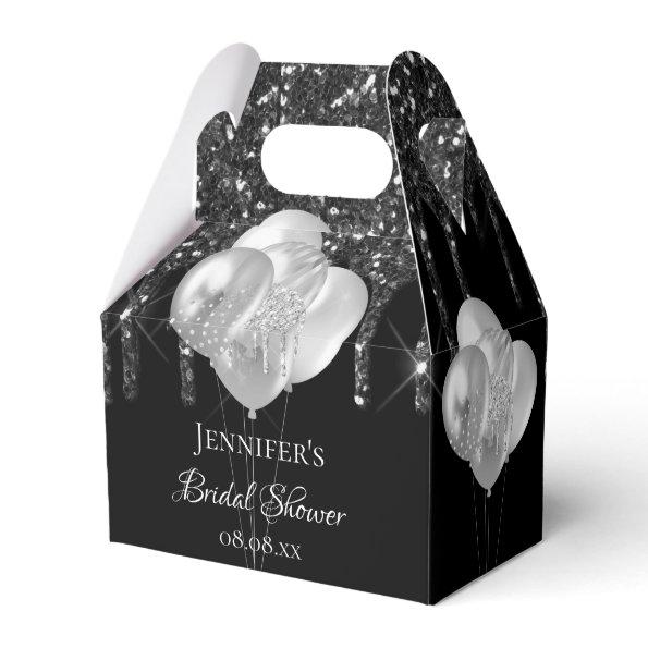 Bridal Shower black silver glitter drips balloons Favor Box