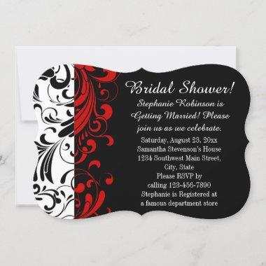 Bridal Shower Black, White, Red Swirl Invitations